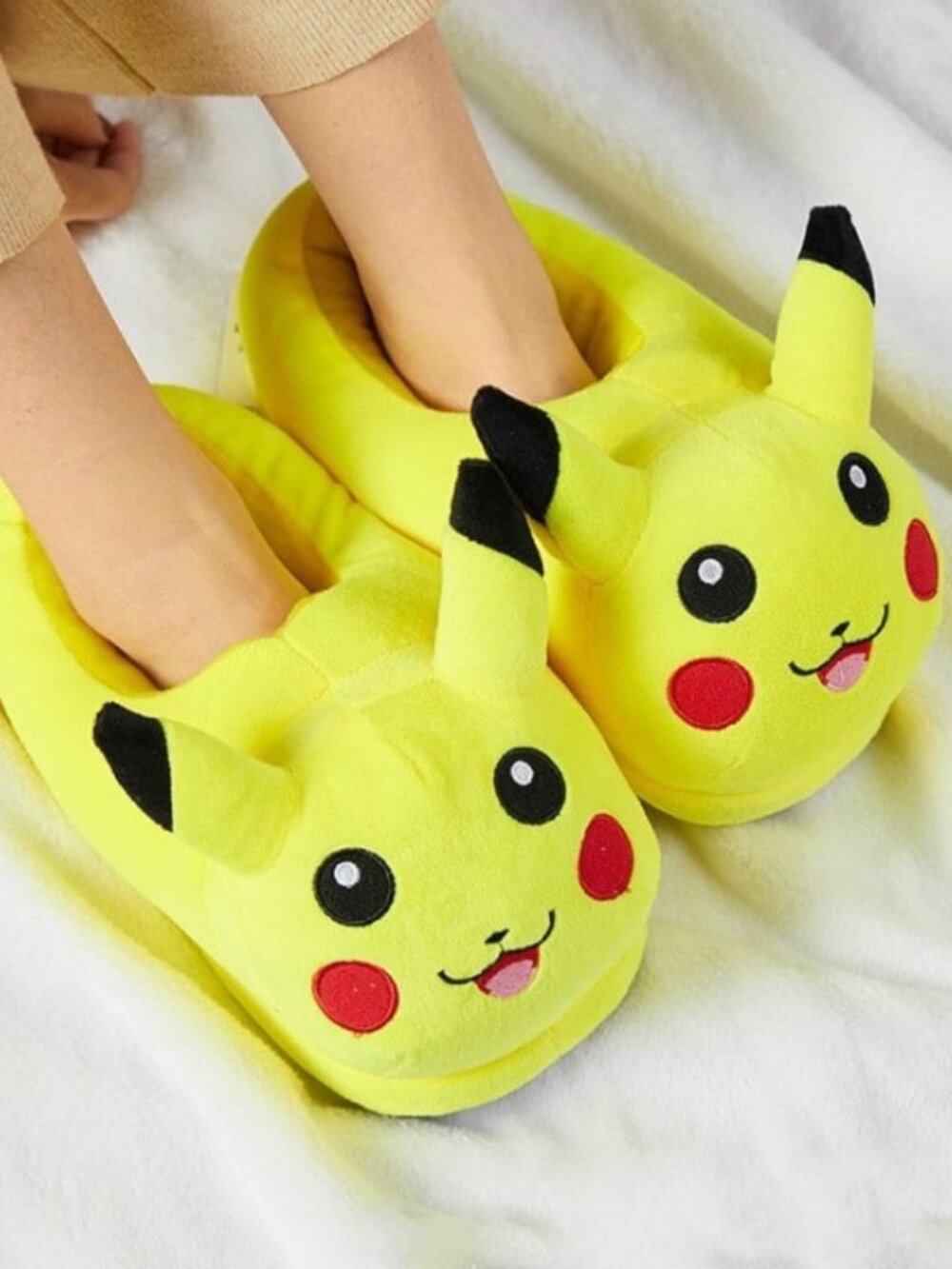 Pikachu Plush Slippers Unisex Teen Adult Cozy Indoor Shoes Cosplay up to 10.5"
